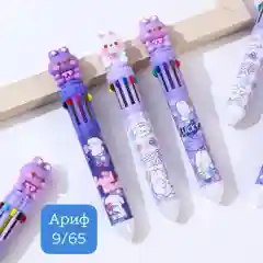 Авторучка 10 цветов цветная детская "Медведь" "Зайчик" разноцветные ручки разные цвета