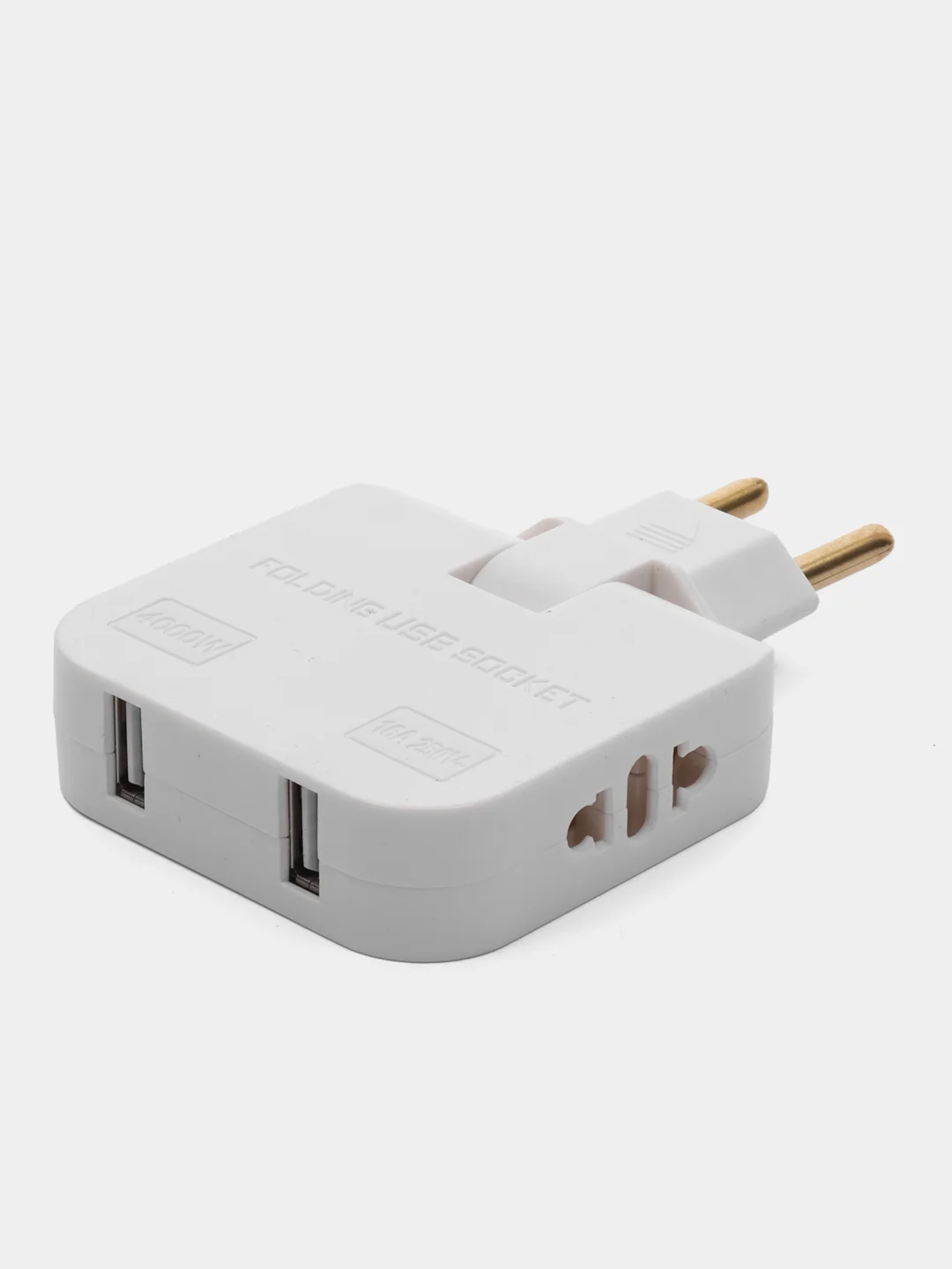 Плоский поворотный тройник с USB для розетки idealim разветвитель, 4000WT, комплект 2 шт
