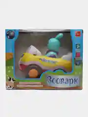 Желтый музыкальная игрушка, машинка "Зоопарк" на батарейках (свет, звук), в коробке
