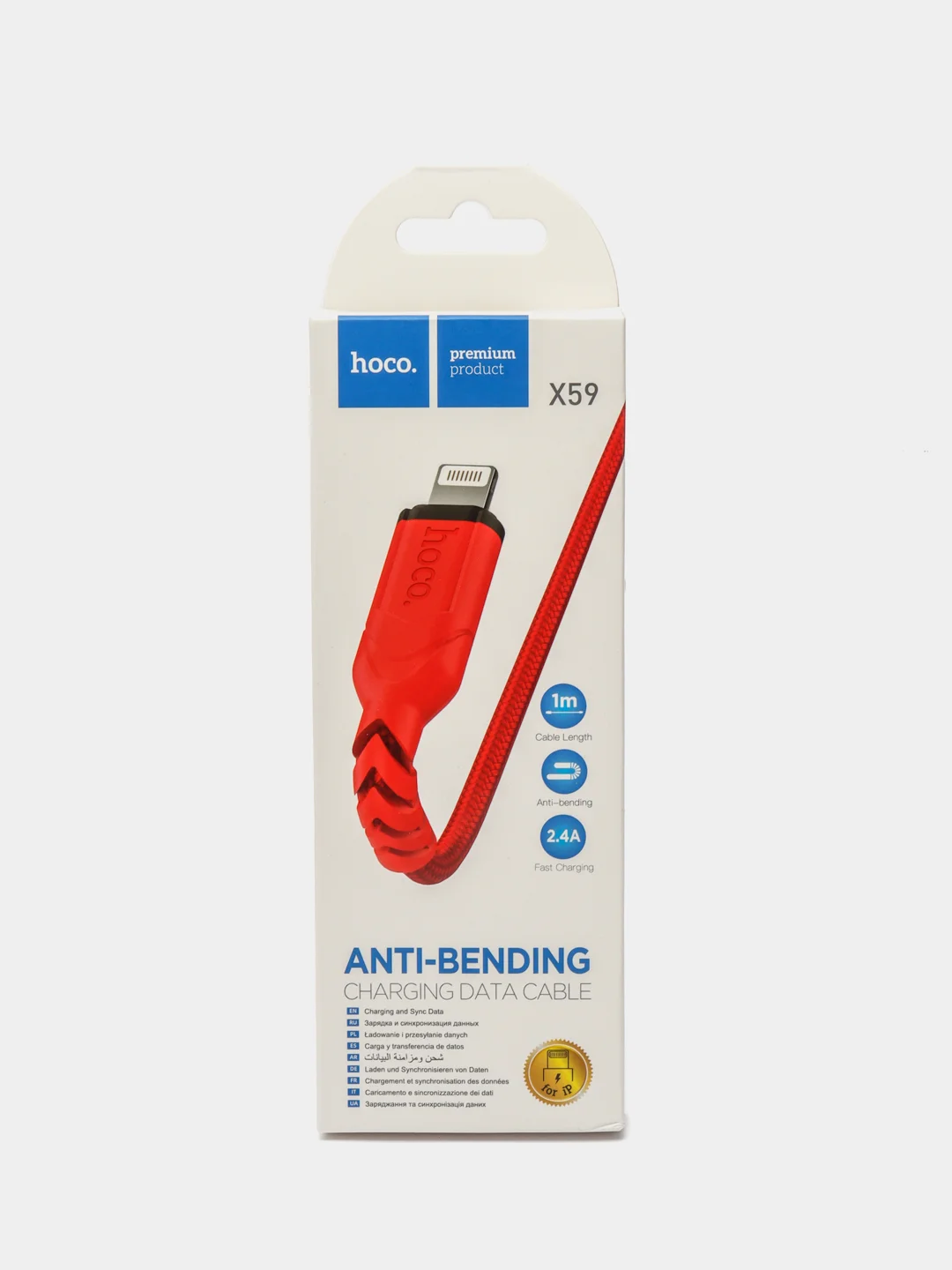 Красный кабель для iphone Lightning - USB для быстрой зарядки hoco X59