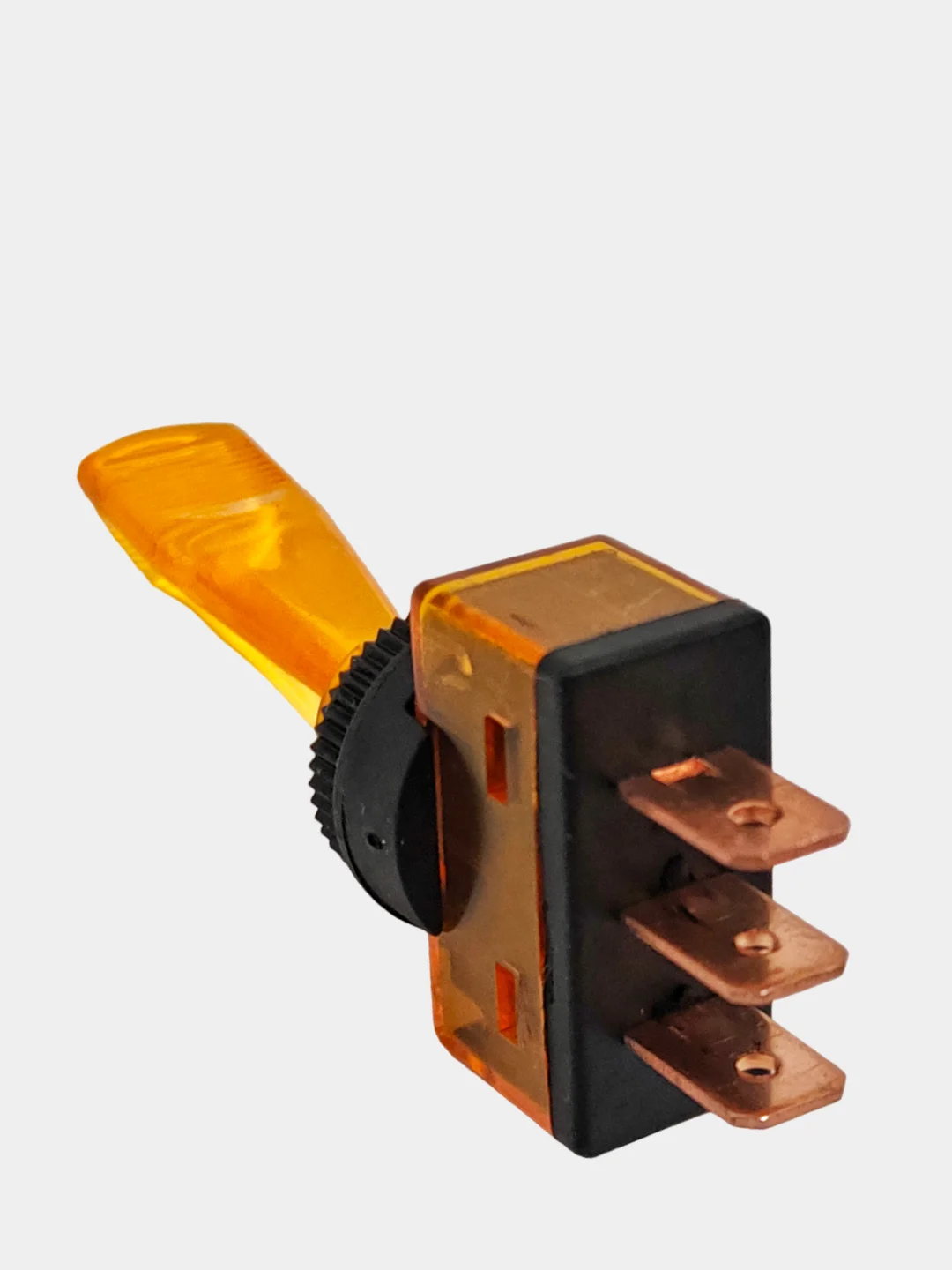 Желтый тумблер 12V 20А (3c) ON-OFF однополюсный с подсветкой (комплект с клеммами и термоусадкой)