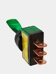 Зеленый тумблер 12V 20А (3c) ON-OFF однополюсный с подсветкой (комплект с клеммами и термоусадкой)