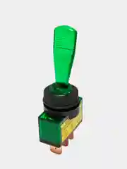 Зеленый тумблер 12V 20А (3c) ON-OFF однополюсный с подсветкой (комплект с клеммами и термоусадкой)
