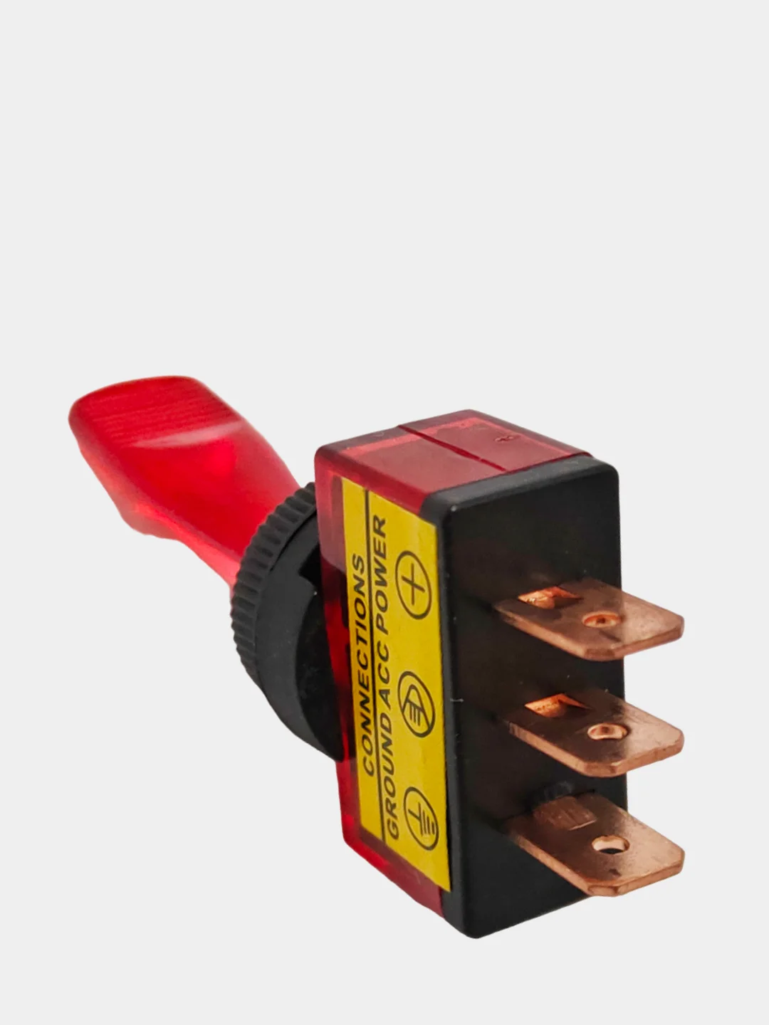 Красный тумблер 12V 20А (3c) ON-OFF однополюсный с подсветкой (комплект с клеммами и термоусадкой)