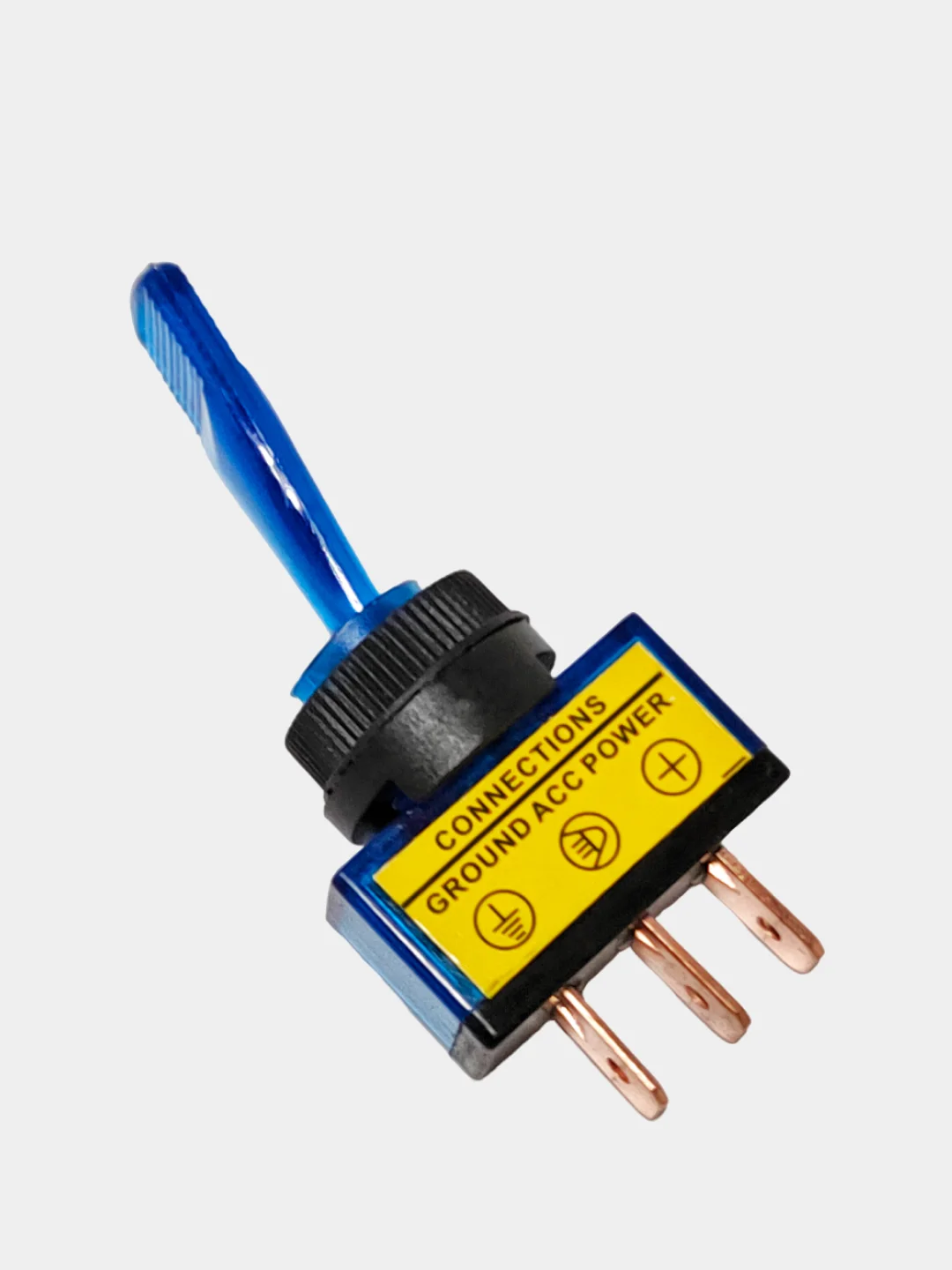 Синий тумблер 12V 20А (3c) ON-OFF однополюсный с подсветкой (комплект с клеммами и термоусадкой)