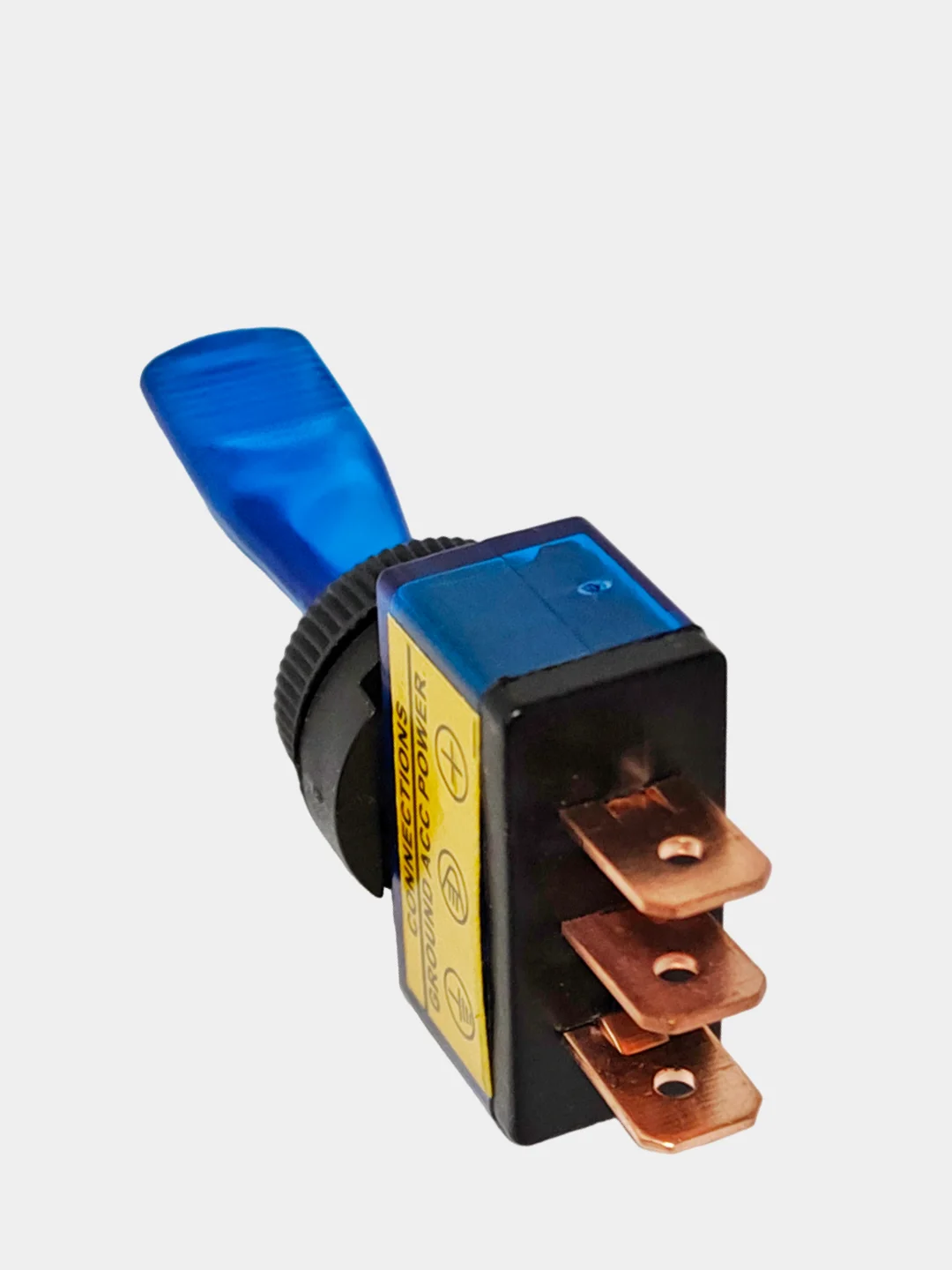 Синий тумблер 12V 20А (3c) ON-OFF однополюсный с подсветкой (комплект с клеммами и термоусадкой)
