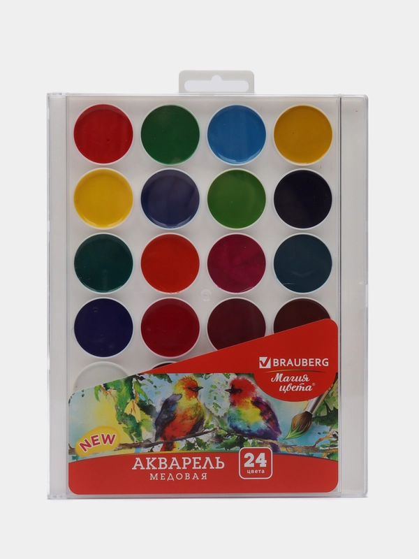 Краски акварельные для рисования Brauberg "МАГИЯ ЦВЕТА NEW", 24 цвета, круглые кюветы