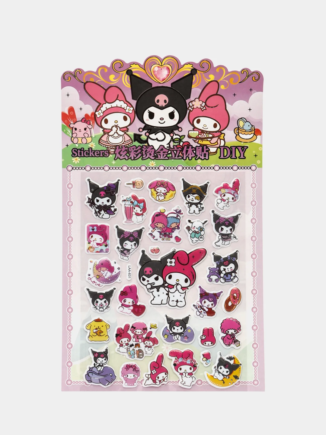 Бронзовый стикерпак, стикеры Hello Kitty, наклейки Куроми, декоративный скотч по аниме Куроми