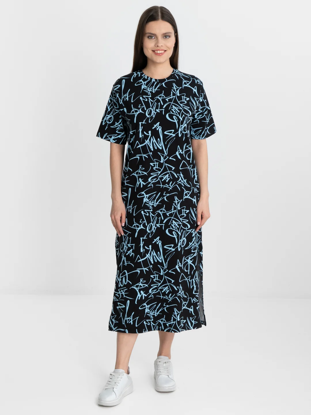 Ледяной платье-футболка Oversize с принтом, длинное
