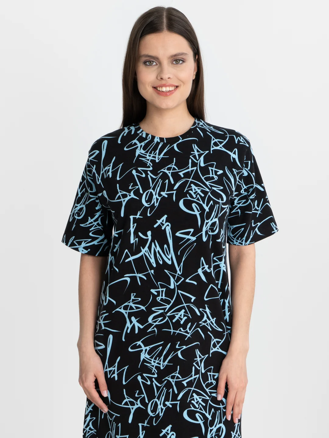 Ледяной платье-футболка Oversize с принтом, длинное
