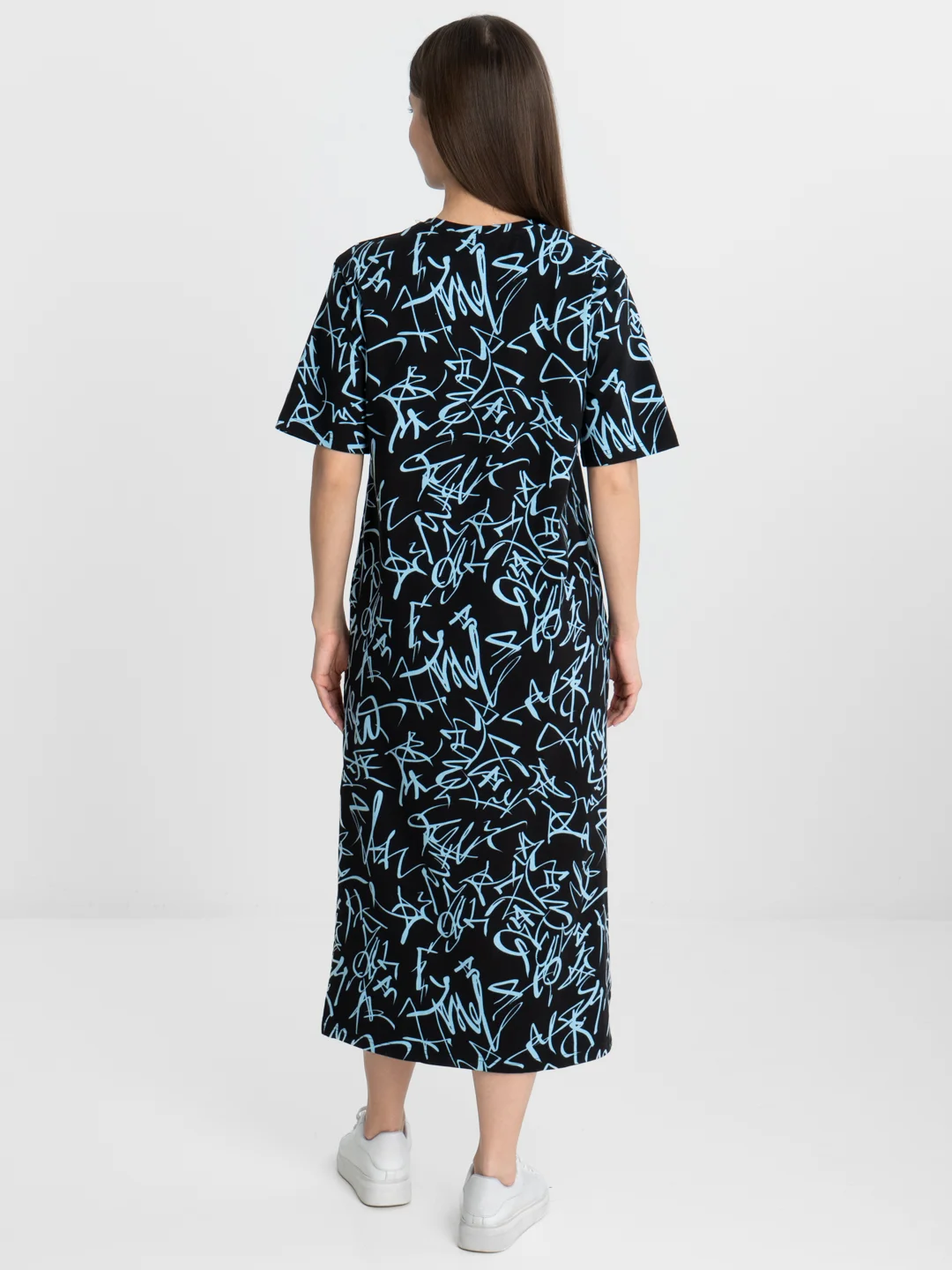 Ледяной платье-футболка Oversize с принтом, длинное