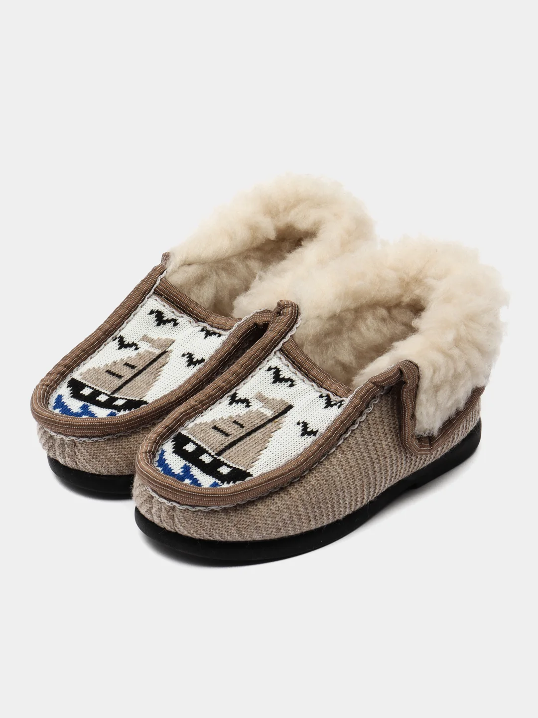 Бежевый чуни-тапочки для мальчиков утепленные, вязаные, Soft Slippers