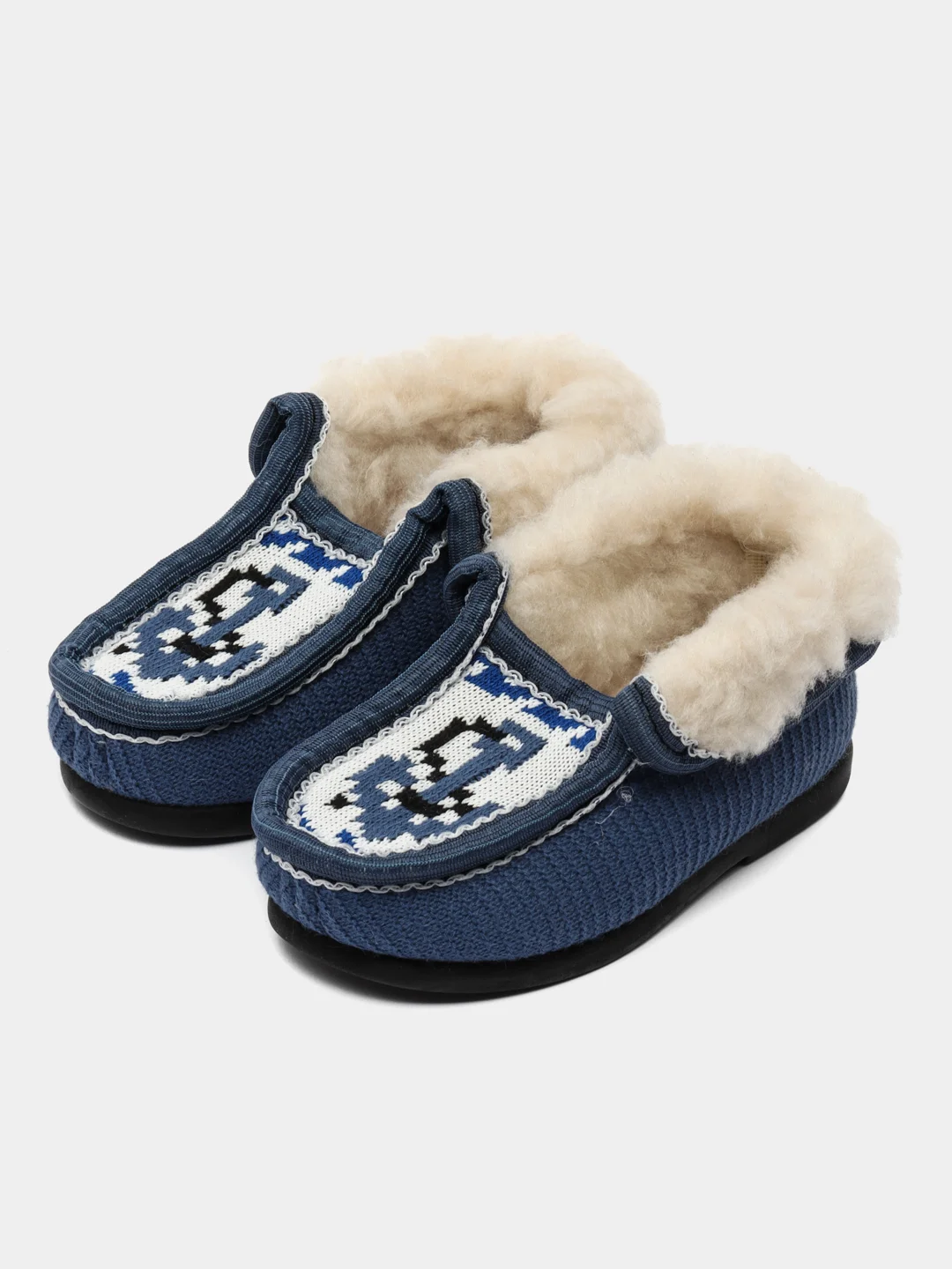 Синий чуни-тапочки для мальчиков утепленные, вязаные, Soft Slippers