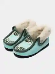 Бирюзовый чуни-тапочки для девочек вязаные Soft Slippers, утепленные экомехом