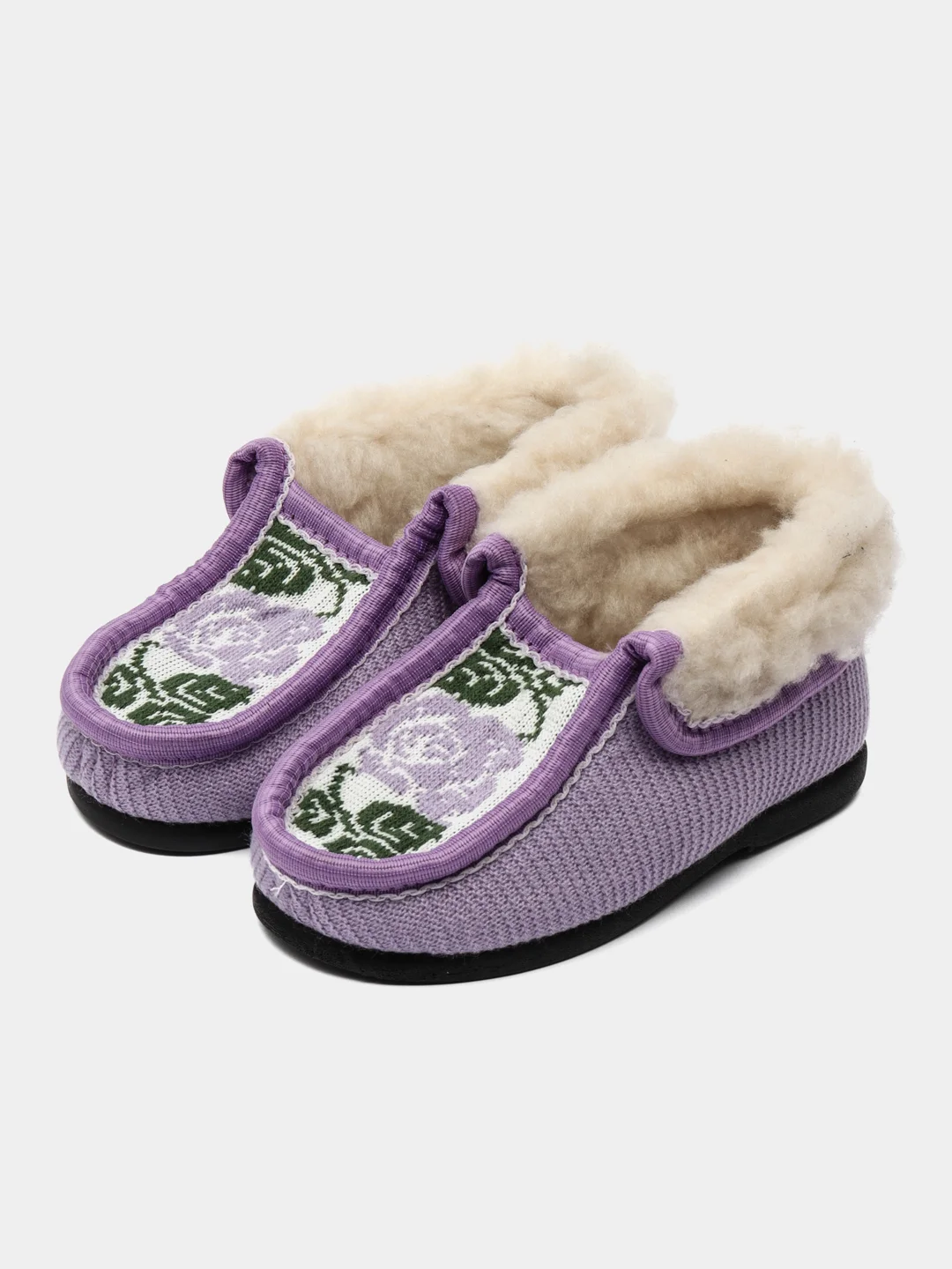 Лавандовый чуни-тапочки для девочек вязаные Soft Slippers, утепленные экомехом