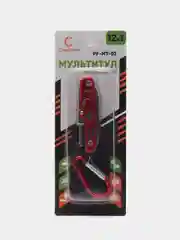 Мультитул туристический с карабином, походный, 12 предметов, цвет красный. PF-MT-03