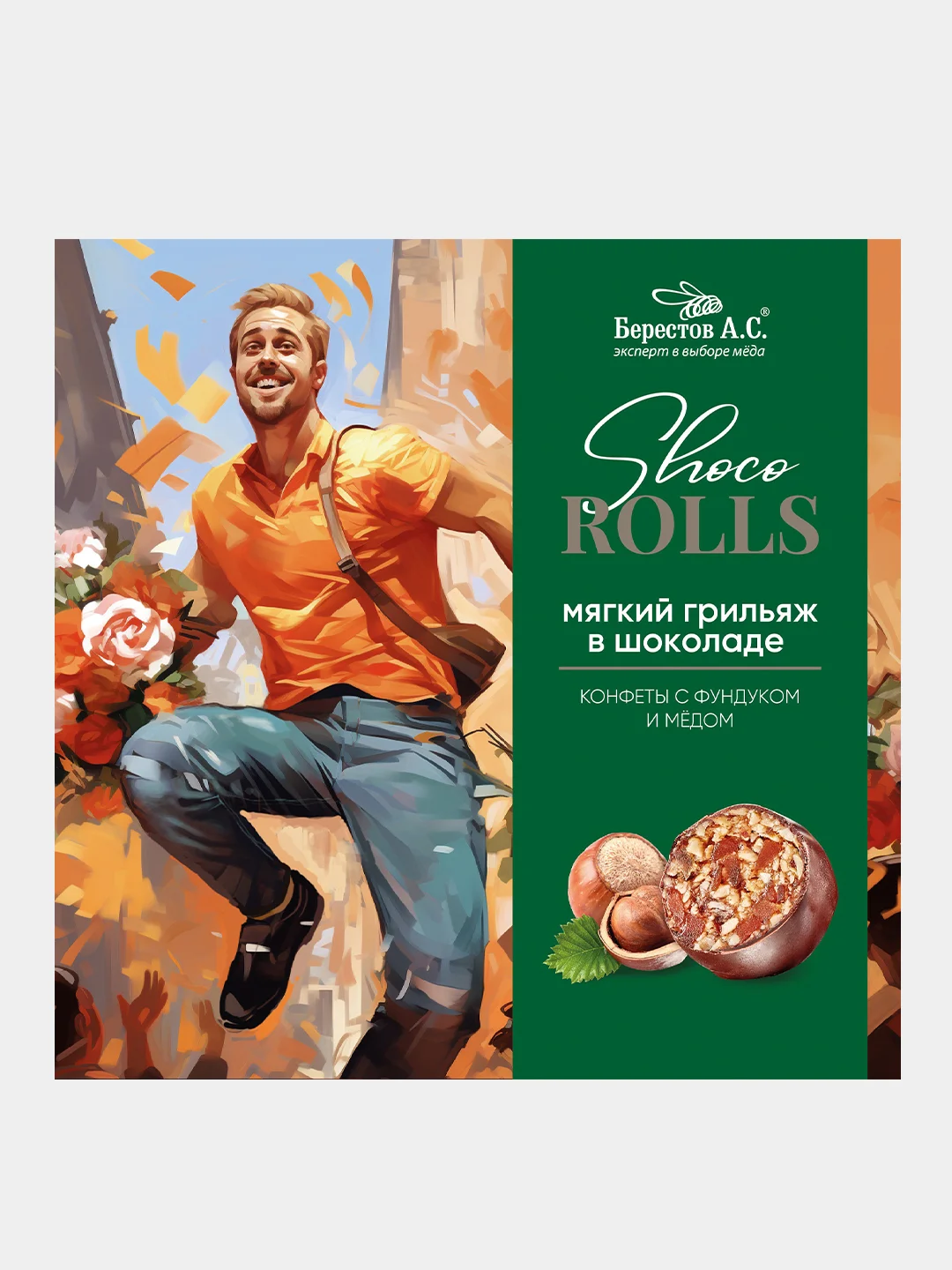 Конфеты Берестов А.С Shoco Rolls мягкий грильяж, в шоколаде, с медом, 135 г