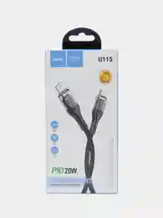 Черный кабель Hoco U115 с Type-C на Lightning 20W для зарядки и передачи данных с LED-ДИСПЛЕЕМ
