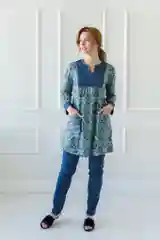 Синий меланж комплект женский: брюки и туника, домашний, размеры с LILIANS