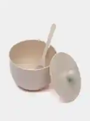 Белый сахарница с ложкой и крышкой