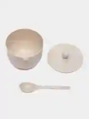 Белый сахарница с ложкой и крышкой