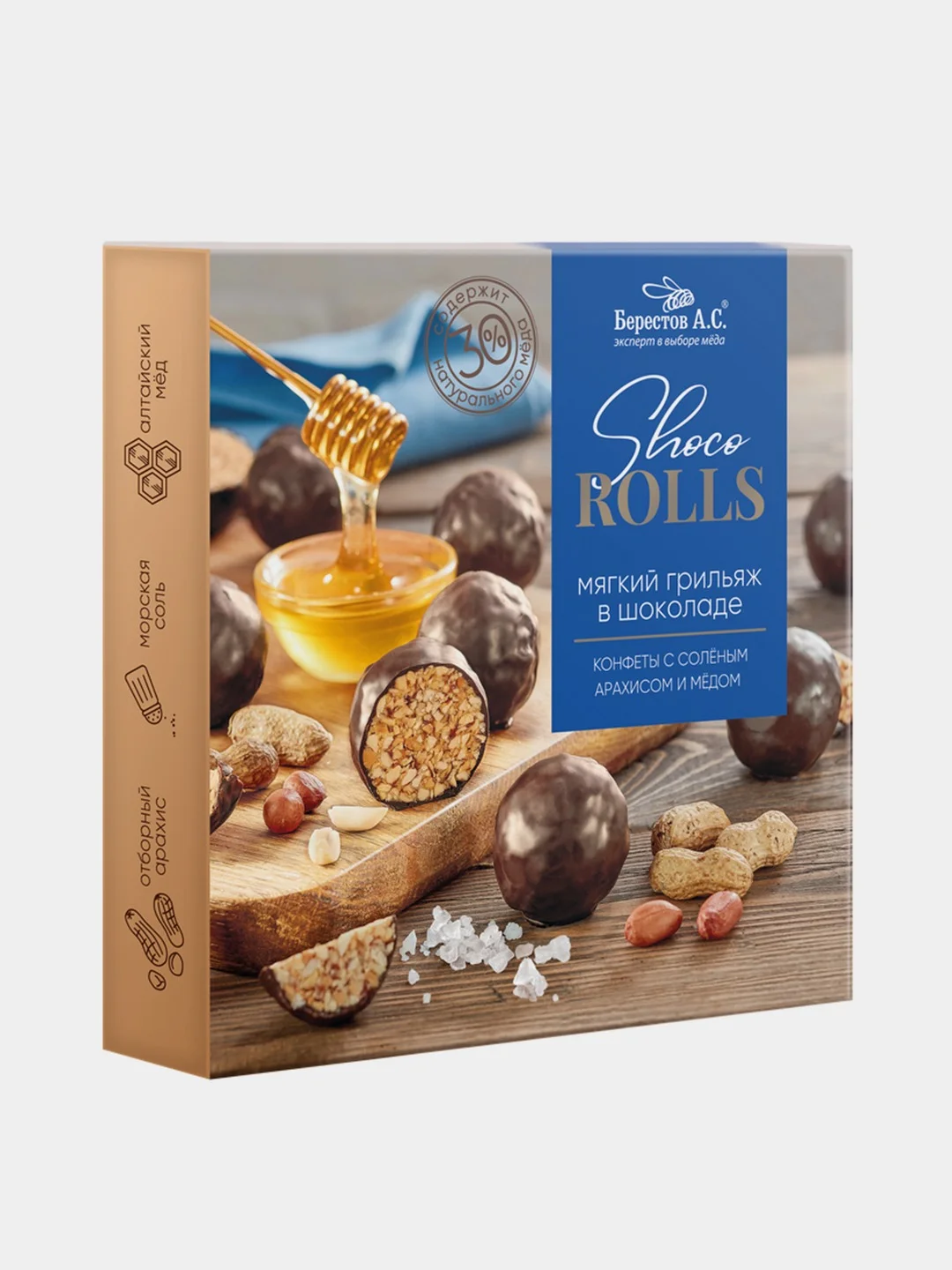 Конфеты Берестов А.С Shoco Rolls мягкий грильяж, в шоколаде, с медом, 135 г