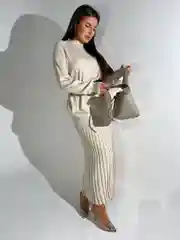 Костюм женский, вязаный, свитер, юбка плиссе