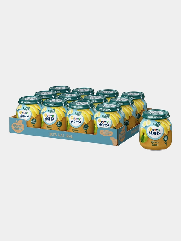Пюре фруктовое ФрутоНяня с 6 месяцев, яблоко и банан, 100 г, упак. 12 шт