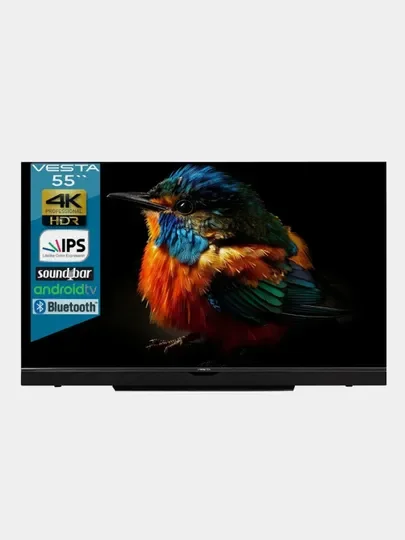 Черный телевизор LED 55" VeSta V55MUA7500, 4K, HDR, SmartTV, саундбар, BT 5.0, Wi-Fi , черный