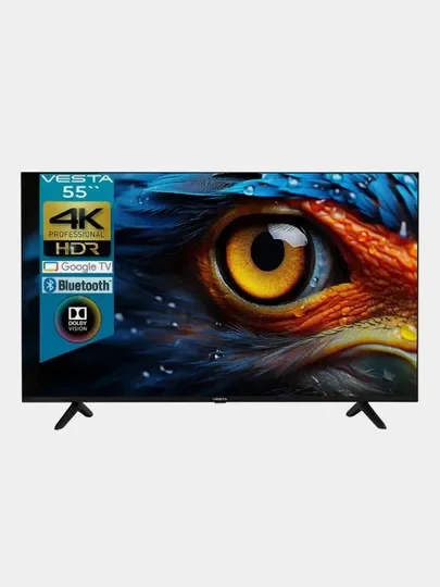 Черный телевизор LED 55" VeSta V55MU8500, 4K, HDR, SmartTV, BT 5.0, Wi-Fi 2.4 ГГц, черный