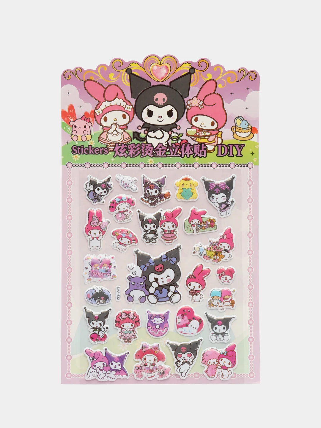 Бордовый стикерпак, стикеры Hello Kitty, наклейки Куроми, декоративный скотч по аниме Куроми