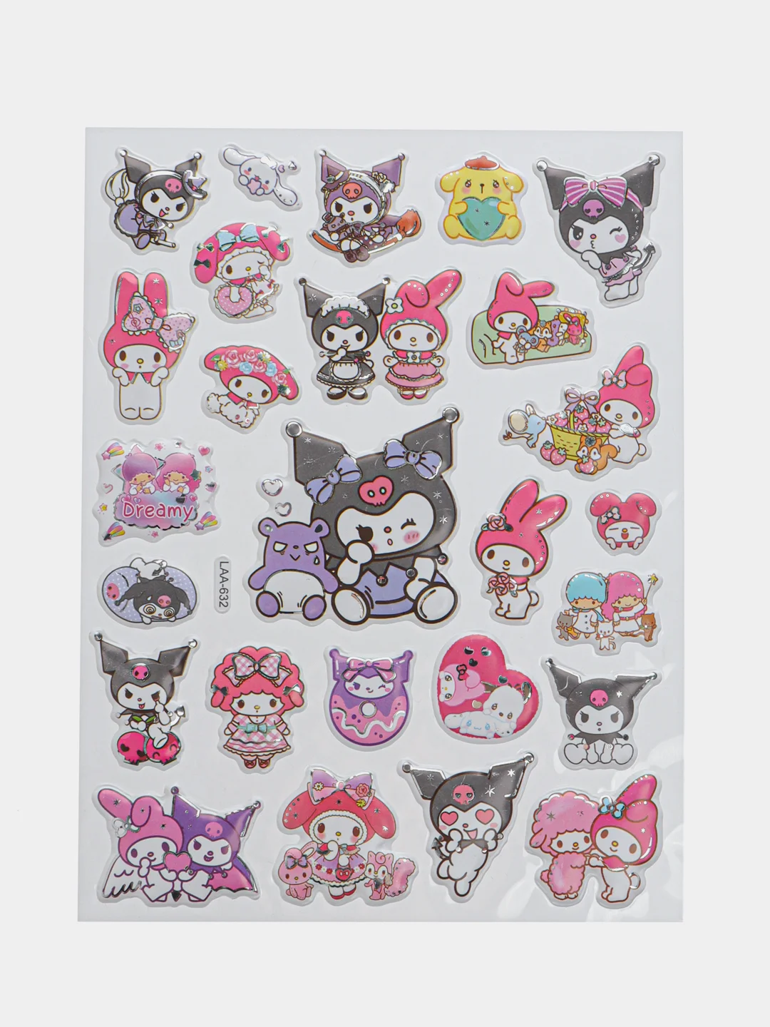 Бордовый стикерпак, стикеры Hello Kitty, наклейки Куроми, декоративный скотч по аниме Куроми