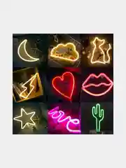 Желтый неоновый светильник, ночник LED, неоновый ночник "Сердце. Молния. Фламинго. Губы"