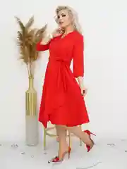 Красный платье женское на запах, асимметричный низ, размеры 48-54