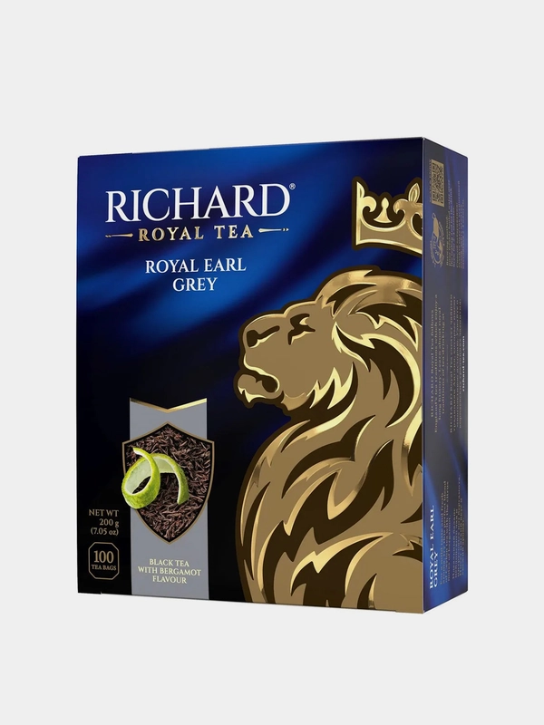 Чай в пакетиках Richard "Royal Earl Grey", черный, с ароматом бергамота, 100 штук