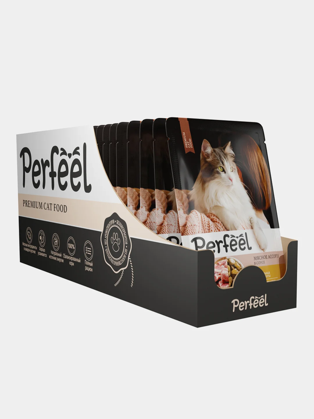 Влажный корм для кошек Perfeel полнорационный, в соусе, 75 г, 28 штук