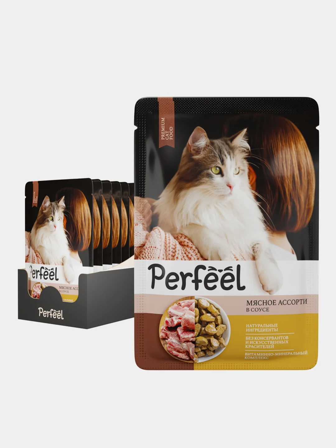Влажный корм для кошек Perfeel полнорационный, в соусе, 75 г, 28 штук