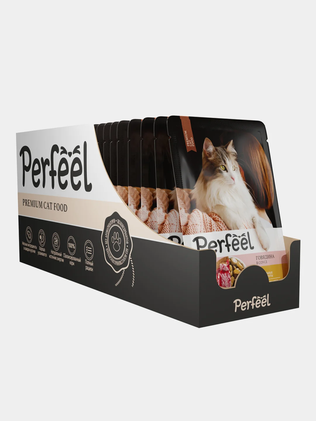 Влажный корм для кошек Perfeel полнорационный, в соусе, 75 г, 28 штук