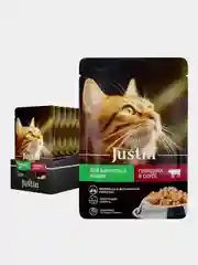 Влажный корм для кошек Justin кусочки в соусе, в паучах, 75 г, 28 штук