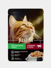 Влажный корм для кошек Justin кусочки в соусе, в паучах, 75 г, 28 штук