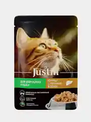 Влажный корм для кошек Justin кусочки в соусе, в паучах, 75 г, 28 штук