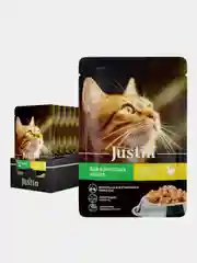 Влажный корм для кошек Justin кусочки в соусе, в паучах, 75 г, 28 штук