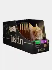 Влажный корм для кошек Justin кусочки в соусе, в паучах, 75 г, 28 штук