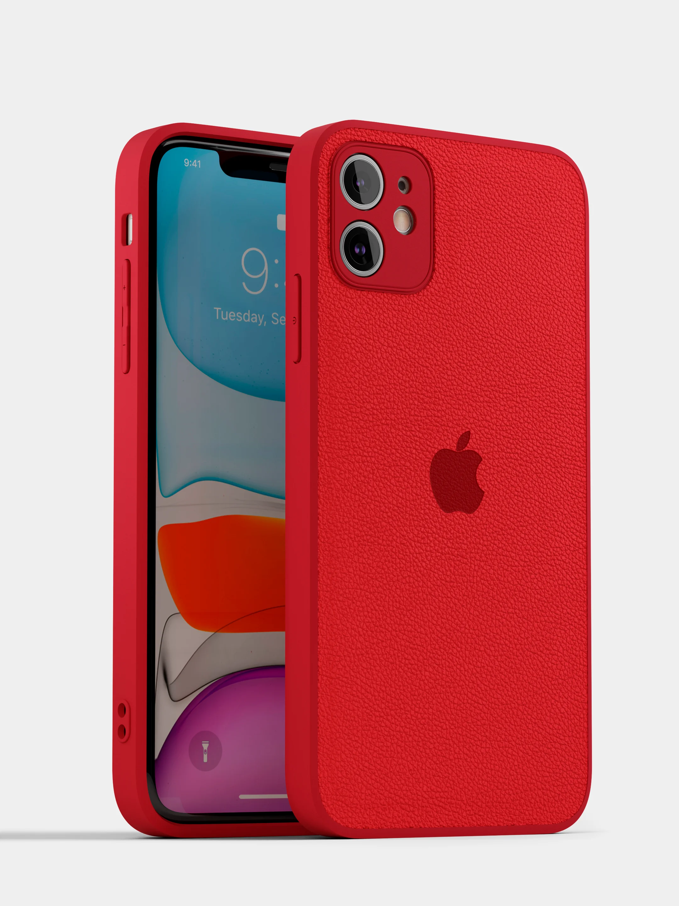 Красный чехол на айфон iPhone 11, 12, 13, 14, 15, XR, Pro, Pro Max. Кожаный