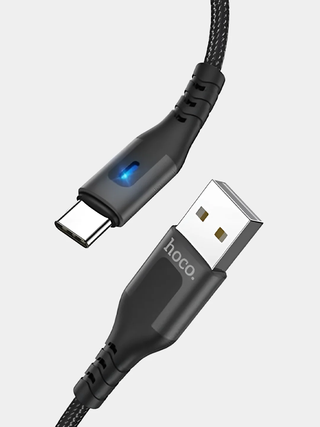 Черный кабель Hoco DU 08 Plus, быстрая зарядка, USB - Type-C, 3А, 3 размера