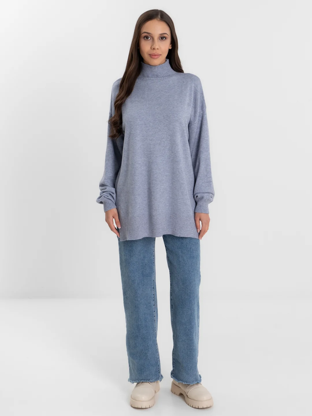 Серый свитер женский тёплый оверсайз , кофта высокий ворот, oversize однотонный