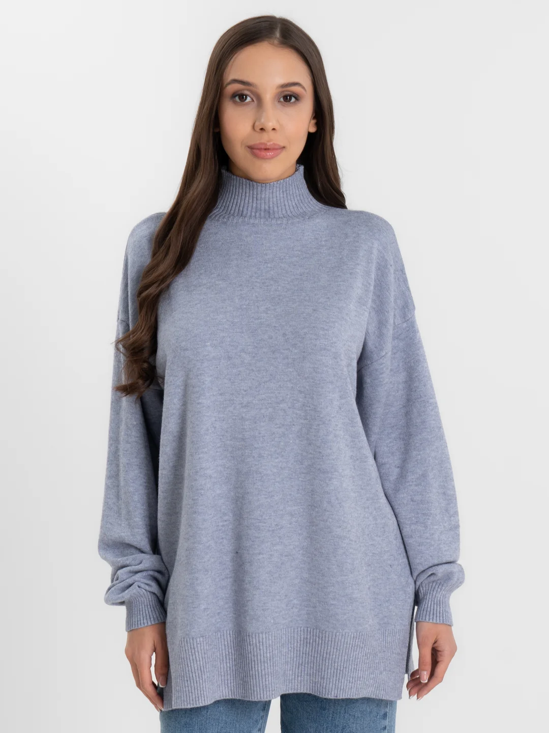 Серый свитер женский тёплый оверсайз , кофта высокий ворот, oversize однотонный