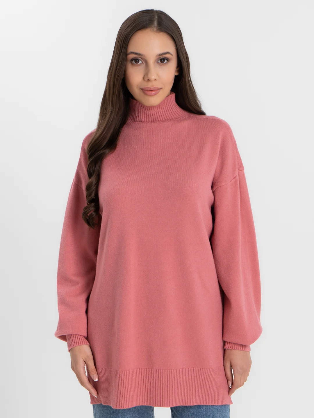 Коралловый свитер женский тёплый оверсайз , кофта высокий ворот, oversize однотонный