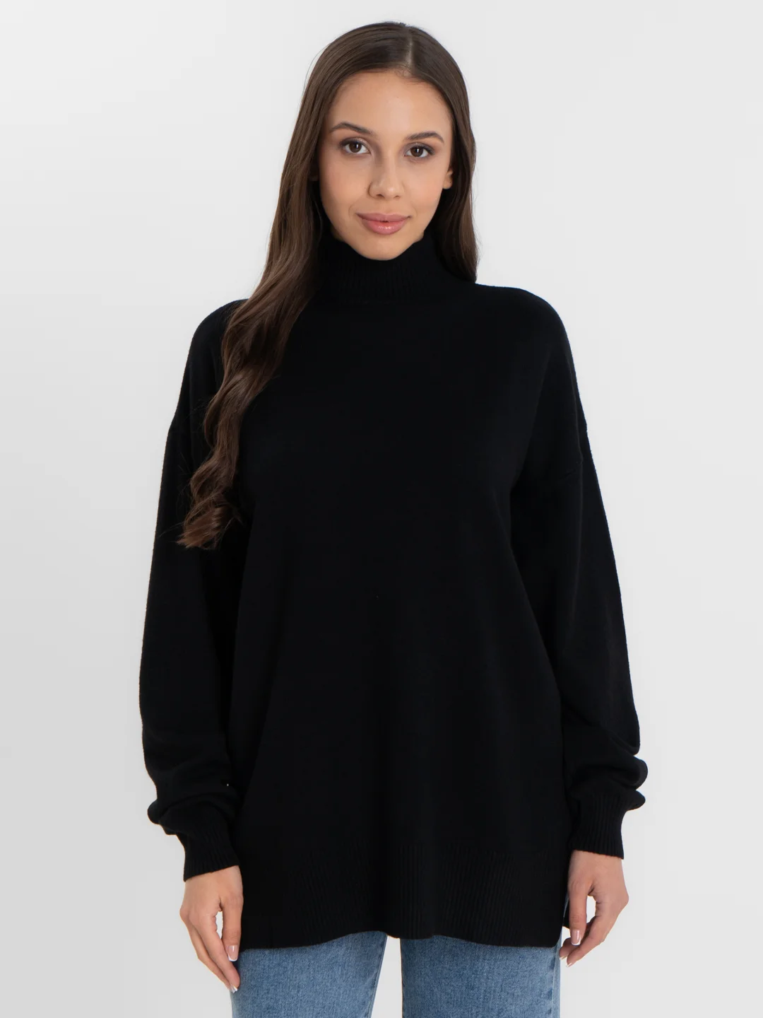 Черный свитер женский тёплый оверсайз , кофта высокий ворот, oversize однотонный