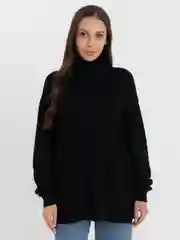 Черный свитер женский тёплый оверсайз , кофта высокий ворот, oversize однотонный